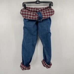 Eddie Bauer Flannel Lined Jeans Womens 8 Blue Plaid High Rise Straight Vintage